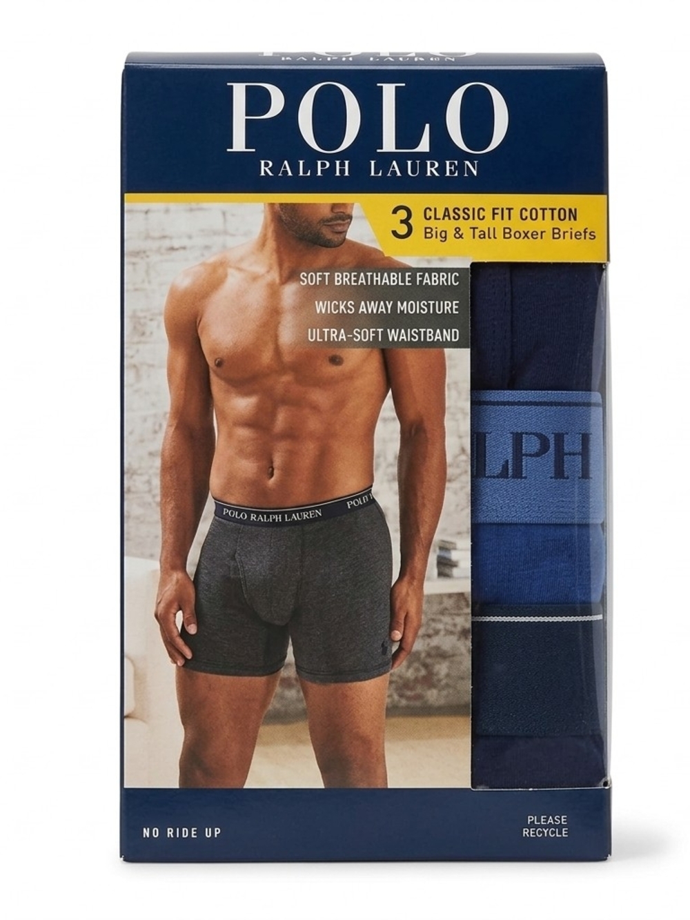 Polo by Ralph Lauren Navy and Gray Cotton Boxer Briefs (3-Pack)